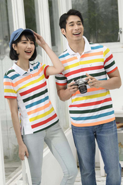 彩色條紋休閒polo衫 (男女性團體服)